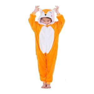 Kigurumi Pajamas |   Kid’s Kigurumi Pajamas Fox Solid Colored Onesie Pajamas Funny Costume Flannel Fabric Cosplay For Boys and Girls Christmas Animal Sleepwear Cartoon Orange Cosplay & Costumes Kigurumi Pajamas