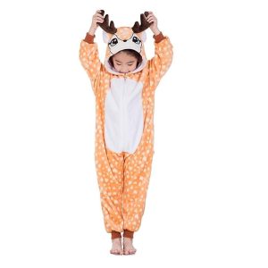 Kigurumi Pajamas |   Kid’s Kigurumi Pajamas Reindeer Reindeer Onesie Pajamas Flannel Fabric Cosplay For Boys and Girls Christmas Animal Sleepwear Cartoon Orange Cosplay & Costumes Kigurumi Pajamas