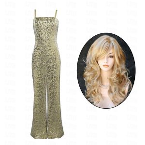 Movie & TV Theme Costumes |   2023 Margot Robbie Gold Disco Jumpsuit Outfit Doll Retro Vintage 1980s Women’s Dancing Queen Movie Cosplay Costume With Costume Wig Gold Cosplay & Costumes Gold