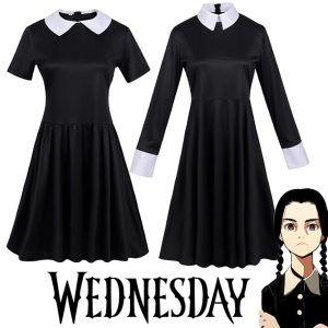 Movie & TV Theme Costumes |   Adults’ Wednesday Addams Dress Addams Family Women’s Goth Gothic Flare Dress Movie Cosplay Costume Party Little Black Dress Masquerade Black Cosplay & Costumes Black