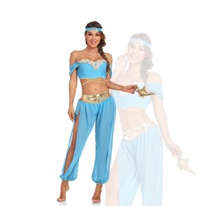 Movie & TV Theme Costumes |   Aladdin and the Magic Lamp Fairytale Princess Jasmine Theme Party Costume Dance Costumes Women’s Movie Cosplay Cosplay Halloween Blue Halloween Carnival Masquerade Dress Blue Cosplay & Costumes Blue