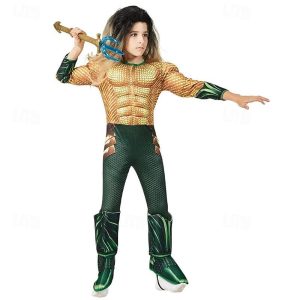 Movie & TV Theme Costumes |   Aquaman and the Lost Kingdom Aquaman Cosplay Costume Boys Movie Cosplay Cosplay Golden Carnival Masquerade Leotard / Onesie Wand Golden Cosplay & Costumes Golden