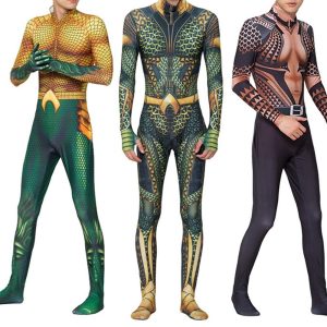 Movie & TV Theme Costumes |   Aquaman and the Lost Kingdom Aquaman Cosplay Costume One-Piece Men’s Boys Movie Cosplay Anime Cosplay Gold Green Flesh Color Halloween Masquerade Leotard / Onesie Flesh Color Cosplay & Costumes Flesh Color