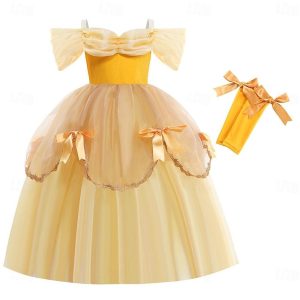 Movie & TV Theme Costumes |   Beauty and the Beast Princess Belle Dress Outfits Flower Girl Dress Girls’ Movie Cosplay Cute Yellow Halloween Children’s Day Wedding Wedding Guest Dress Sleeves Yellow Cosplay & Costumes Movie & TV Theme Costumes