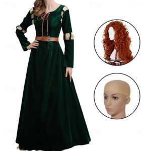 Movie & TV Theme Costumes |   Brave Merida Dress Cosplay Costume Cosplay Wigs Women’s Movie Cosplay Cosplay Halloween Dark Green Halloween Carnival Masquerade Dress Wig Dark Green Cosplay & Costumes Dark Green