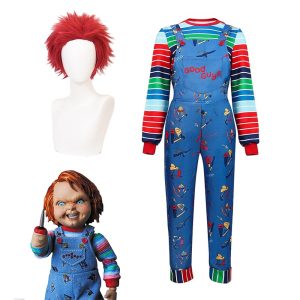 Movie & TV Theme Costumes |   Chucky Movie / TV Theme Costumes Bride of Chucky Cosplay Costume Outfits Men‘s Women‘s Boys Movie Cosplay Cosplay Costume Halloween Blue Leotard / Onesie Top Masquerade Polyester With Wig Blue Cosplay & Costumes Blue