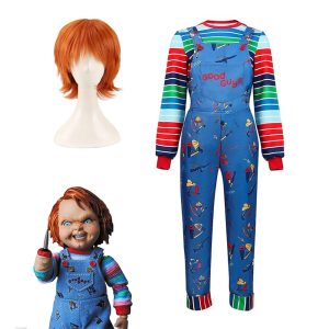 Movie & TV Theme Costumes |   Chucky Movie / TV Theme Costumes Bride of Chucky Cosplay Costume Outfits Men‘s Women‘s Boys Movie Cosplay Cosplay Costume Halloween Blue Leotard / Onesie Top Masquerade Polyester With Wig Blue Cosplay & Costumes Blue