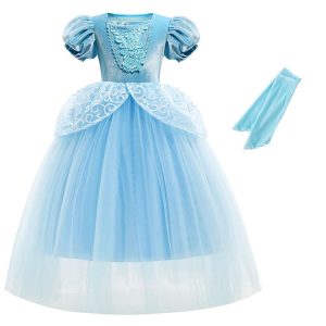 Movie & TV Theme Costumes |   Cinderella Fairytale Princess Flower Girl Dress Theme Party Costume Tulle Dresses Girls’ Movie Cosplay Halloween With Accessories Halloween Carnival Masquerade Cotton World Book Day Costumes Blue Cosplay & Costumes Blue