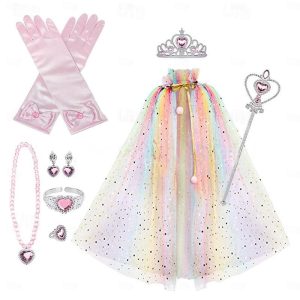 Movie & TV Theme Costumes |   Cinderella Princess Elsa Princess Cosplay Jewelry Accessories Girls’ Movie Cosplay Cosplay Halloween Blue 1 Yellow Pink Children’s Day Masquerade Gloves Crown Cloak Rainbow Cosplay & Costumes Movie & TV Theme Costumes