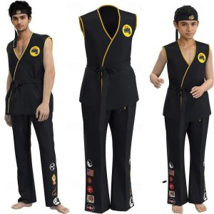 Movie & TV Theme Costumes |   Cobra Kai Karate Kid Outfits Masquerade Men’s Women’s Boys Movie Cosplay Sports Cosplay Black Top Pants Waist Belt Carnival Children’s Day Masquerade Girls’ World Book Day Costumes Black Cosplay & Costumes Black