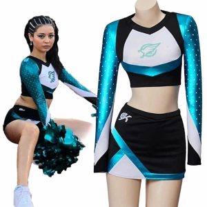 Movie & TV Theme Costumes |   Euphoria Cheerleader Cosplay Costume School Uniform Women’s Movie Cosplay blue & white Halloween Carnival New Year Skirt T-shirt blue & white Cosplay & Costumes blue & white