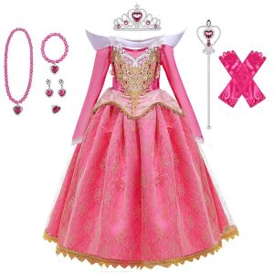 Movie & TV Theme Costumes |   Fairytale Princess Dress Flower Girl Dress Girl Dress Girls’ Movie Cosplay A-Line Slip Christmas Fuchsia Christmas Wedding Wedding Guest Dress Accessory Set Fuchsia Cosplay & Costumes Fuchsia