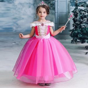 Movie & TV Theme Costumes |   Fairytale Princess Dress Flower Girl Dress Girls’ Movie Cosplay A-Line Slip Christmas Yellow Fuchsia Dress Christmas World Book Day Costumes Fuchsia Cosplay & Costumes Fuchsia