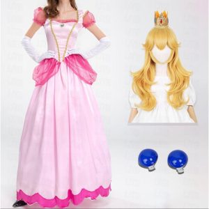 Movie & TV Theme Costumes |   Fairytale Princess Peach Cosplay Costume Vacation Dress Women’s Movie Cosplay Sweet Rosy Pink Dress Masquerade Polyester With Costume Wig Pink Cosplay & Costumes Movie & TV Theme Costumes