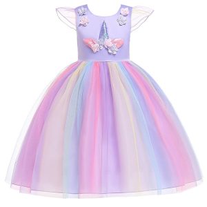 Movie & TV Theme Costumes |   Fairytale Princess Unicorn Flower Girl Dress Tulle Dresses Tutus Girls’ Movie Cosplay Cosplay Halloween Yellow Rosy Pink Blue Dress Halloween Carnival Masquerade Polyester World Book Day Costumes Blue Cosplay & Costumes Blue