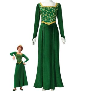 Movie & TV Theme Costumes |   Fiona Costume Women Princess Fiona Dress Shrek Medieval Renaissance Dress Long Sleeves Green Dress Gown Dress Halloween Cosplay Party Outfit Green Cosplay & Costumes Green