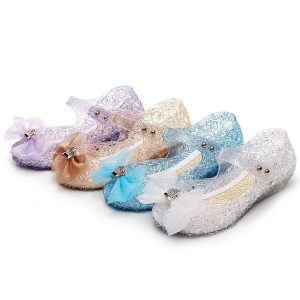 Movie & TV Theme Costumes |   Frozen Cinderella Princess Elsa Masquerade Jelly Shoes Girls’ Movie Cosplay Comfort Jelly Shoes Silver Golden Sky Blue Halloween Carnival Masquerade Shoes Golden Cosplay & Costumes Golden