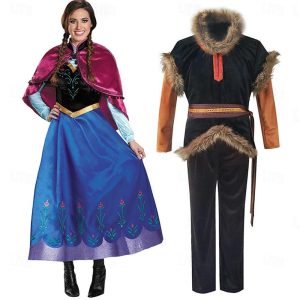 Movie & TV Theme Costumes |   Frozen Fairytale Princess Anna Cosplay Costume Flower Girl Dress Theme Party Costume Men’s Women’s Movie Cosplay Cosplay Halloween Blue Halloween Carnival Masquerade Top Dress Pants Blue Cosplay & Costumes Blue