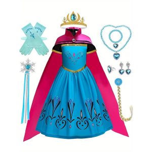 Movie & TV Theme Costumes |   Frozen Fairytale Princess Anna Flower Girl Dress Theme Party Costume Tulle Dresses Girls’ Movie Cosplay Cosplay Halloween Blue 1 Blue Halloween Carnival Masquerade Dress Accessory Set Blue Cosplay & Costumes Blue