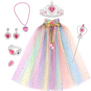 Movie & TV Theme Costumes |   Frozen Fairytale Princess Elsa Cloak Tiara Accessories Set Girls’ Movie Cosplay Halloween Rosy Pink Blue Purple Cloak Necklace Gauntlets Carnival Masquerade Plastics World Book Day Costumes Rainbow Cosplay & Costumes Movie & TV Theme Costumes