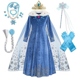 Movie & TV Theme Costumes |   Frozen Fairytale Princess Elsa Flower Girl Dress Vacation Dress Theme Party Costume Girls’ Movie Cosplay Halloween Blue Blue (With Accessories) Dress Carnival Masquerade World Book Day Costumes Blue (With Accessories) Cosplay & Costumes Blue (With Accessories)