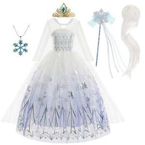 Movie & TV Theme Costumes |   Frozen Fairytale Princess Elsa Flower Girl Dress Vacation Dress Theme Party Costume Girls’ Movie Cosplay Halloween White Blue (With Accessories) Dress Accessory Set Carnival World Book Day Costumes White (With Accessories) Cosplay & Costumes Movie & TV Theme Costumes