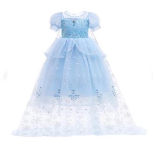 Movie & TV Theme Costumes |   Frozen Princess Elsa Dress Cloak Flower Girl Dress Girls’ Movie Cosplay Cosplay Costume Party Light Blue Children’s Day Masquerade Wedding Wedding Guest Dress Light Blue Cosplay & Costumes Light Blue