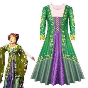 Movie & TV Theme Costumes |   Hocus Pocus Witch Dress Cosplay Costume Girls’ Movie Cosplay Cosplay Pattern Dress Pink Red Green Children’s Day Masquerade Dress Green Cosplay & Costumes Green