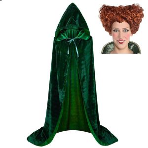 Movie & TV Theme Costumes |   Hocus Pocus Witch Mary Sarah Cloak Masquerade Men‘s Women‘s Boys Movie Cosplay Cosplay Costume Party Green Cloak Masquerade Polyester With Wig Green Cosplay & Costumes Green