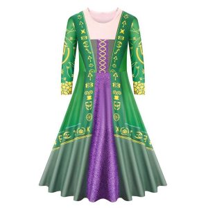 Movie & TV Theme Costumes |   Hocus Pocus Witch Sarah Dress Masquerade Girls’ Movie Cosplay Cosplay Costume Party Green Purple Red Dress Masquerade Polyester World Book Day Costumes Green Cosplay & Costumes Green