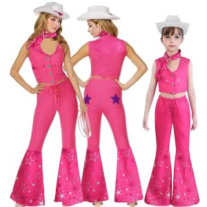 Movie & TV Theme Costumes |   Hot Pink Cowgirl Set Doll Movie Cosplay Costume Masquerade Girls’ Movie Cosplay Retro Vintage Vest Pants Scarf Masquerade Halloween Cowgirl Costume Set Cosplay & Costumes Cowgirl Costume Set