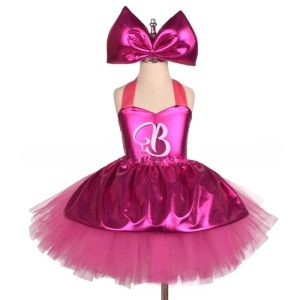 Movie & TV Theme Costumes |   Hot Pink Princess Doll Tutu Dress with Hair Bow Clip Outfits Girls’ Movie Cosplay Costume Cute Organza Pink Dress Carnival Children’s Day Flower Girl Dress Pink Cosplay & Costumes Movie & TV Theme Costumes