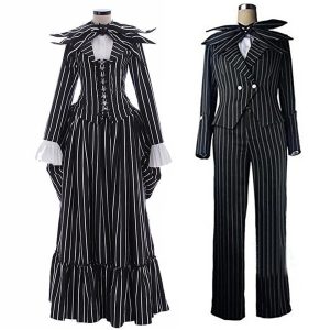 Movie & TV Theme Costumes |   Jack Skellington Outfits Masquerade Men’s Women’s Movie Cosplay Cosplay Black Halloween Masquerade Top Dress Pants Black Cosplay & Costumes Black