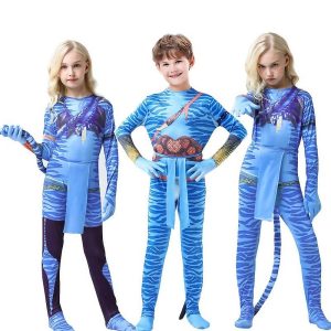 Movie & TV Theme Costumes |   Kids Avatar: The Way of Water Neytiri Jake Sully Zentai Suits Blue Bodysuits Onesie Cosplay Costume Boys Girls’ Movie Cosplay Halloween Carnival World Book Day Costumes Blue 1 Cosplay & Costumes Blue 1