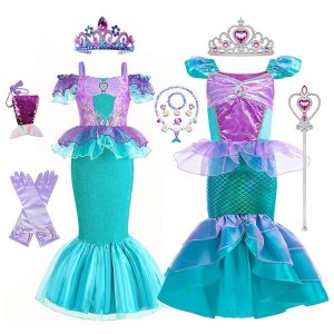 Movie & TV Theme Costumes |   Little Mermaid Mermaid Tail Ariel Aqua Princess Dress Theme Party Costume Girls’ Movie Cosplay Halloween Wig Accessories Set Dress Carnival Masquerade World Book Day Costumes Pink Cosplay & Costumes Movie & TV Theme Costumes