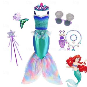 Movie & TV Theme Costumes |   Little Mermaid Princess Ariel Cosplay Costume Outfits Girls’ Movie Cosplay Cosplay Top+Skirt (Without Accessories) Top+Skirt (With Accessories) Halloween Masquerade Top Mermaid Fishtail Top+Skirt (With Accessories) Cosplay & Costumes Movie & TV Theme Costumes