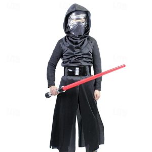 Movie & TV Theme Costumes |   Obi-Wan Kenobi Jedi Knight Cosplay Costume Outfits Boys Movie Cosplay Cosplay Black Halloween Carnival Masquerade Event / Party Masquerade Leotard / Onesie Belt Mask Black Cosplay & Costumes Black