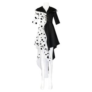 Movie & TV Theme Costumes |   One Hundred and One Dalmatians Cruella De Vil Cosplay Costume Outfits Party Costume Women’s Movie Cosplay Vintage Fashion Cute Black Carnival Masquerade Coat Gloves Black Cosplay & Costumes Black