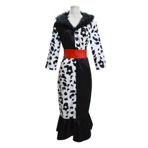 Movie & TV Theme Costumes |   One Hundred and One Dalmatians Cruella De Vil Dress Cosplay Costume Masquerade Women’s Movie Cosplay Vacation Black Carnival Masquerade Dress 1 Belt Black Cosplay & Costumes Black