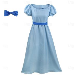 Movie & TV Theme Costumes |   Peter Pan Wendy Moira Angela Darling Dress Cosplay Costume Theme Party Costume Women’s Movie Cosplay Cosplay Halloween Blue Halloween Carnival Masquerade Event / Party Masquerade Dress Belt Bow Blue Cosplay & Costumes Blue