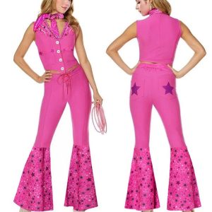 Movie & TV Theme Costumes |   Pink West Cowgirl Outfit Doll Pants Vest Scarf Women’s Movie Cosplay Y2K Halloween Carnival Masquerade Pink Cosplay & Costumes Movie & TV Theme Costumes