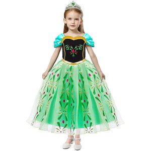 Movie & TV Theme Costumes |   Princess Anna Dress Party Costume Flower Girl Dress Girls’ Movie Cosplay A-Line Slip Green Green (With Accessories) Dress Christmas Children’s Day New Year Polyester World Book Day Costumes Green Cosplay & Costumes Green