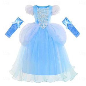 Movie & TV Theme Costumes |   Princess Cinderella Fairytale Dress Flower Girl Dress Tulle Dresses Girls’ Movie Cosplay Cute Bracelet Headband Bag Children’s Day Wedding Wedding Guest Dress Dress Only Cosplay & Costumes Dress Only