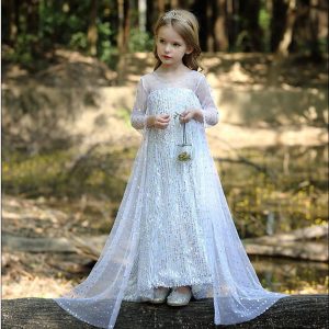 Movie & TV Theme Costumes |   Princess Fairytale Elsa Dress Flower Girl Dress Girls’ Movie Cosplay Costumes Dresses Accessories Set Christmas Masquerade Elastane World Book Day Costumes White Cosplay & Costumes Movie & TV Theme Costumes