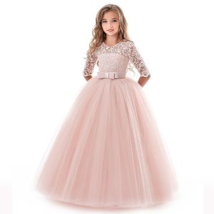 Movie & TV Theme Costumes |   Princess Lace Prom Dress Flower Girl Dress 3-13 Years Kids Little Girls’ Floral Lace Party Wedding Evening Hollow Out Lace Tulle Maxi Short Sleeve Flower Gowns Wedding Guest Pink Cosplay & Costumes Movie & TV Theme Costumes