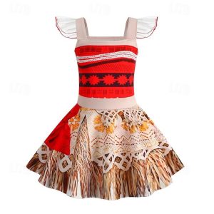 Movie & TV Theme Costumes |   Princess Moana Dress Cosplay Costume Girls’ Movie Cosplay Cosplay Red Halloween Carnival Masquerade Event / Party Masquerade Dress Red Cosplay & Costumes Movie & TV Theme Costumes