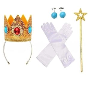 Movie & TV Theme Costumes |   Princess Peach Princess Cosplay Jewelry Accessories Girls’ Movie Cosplay Cosplay Halloween Golden Red Blue Halloween Carnival Children’s Day Crown Earring Wand Golden Cosplay & Costumes Golden