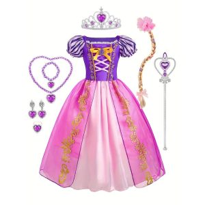 Movie & TV Theme Costumes |   Rapunzel Fairytale Princess Flower Girl Dress Theme Party Costume Tulle Dresses Girls’ Movie Cosplay Cosplay Halloween Purple Halloween Carnival Masquerade Wedding Wedding Guest Dress Accessory Set Purple Cosplay & Costumes Movie & TV Theme Costumes