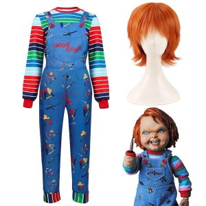 Movie & TV Theme Costumes |   Set with Chucky Costume Jumpsuit Round Neck Sweatshirt Orange Wig 3 PCS Movie TV Theme Chucky Cosplay Costume Outfits for Adults Kids Unisex Men Women Boys Girls Scary Dolls Cosplay Costume Blue Cosplay & Costumes Blue