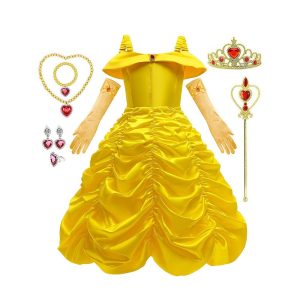 Movie & TV Theme Costumes |   Sleeping Beauty Beauty and the Beast Fairytale Princess Belle Flower Girl Dress Theme Party Costume Tulle Dresses Girls’ Movie Cosplay Cosplay Halloween Yellow Halloween Carnival Masquerade Dress Yellow Cosplay & Costumes Movie & TV Theme Costumes